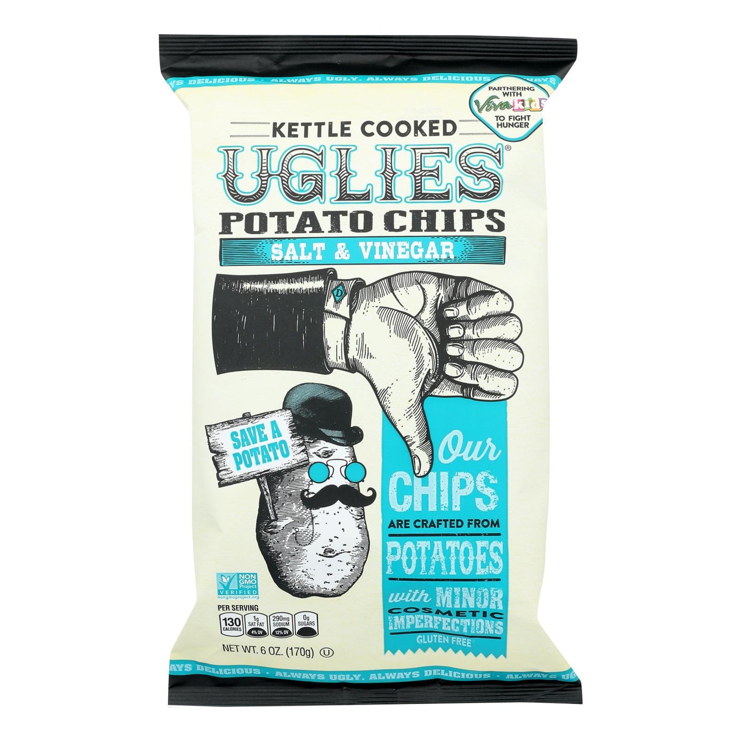 Diffenbach's Ugly Snacks Salt And Vinegar Kettle Cooked Chips - Case Of 12 - 6 Oz