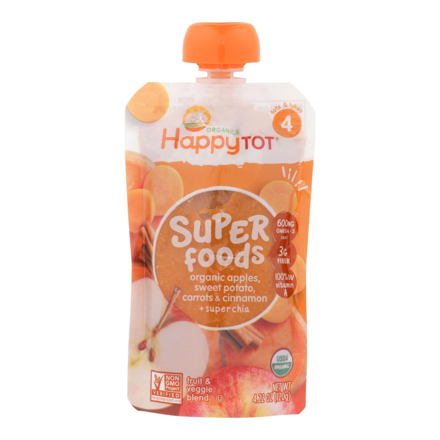 Happy Baby Happytot Organic Superfoods Sweet Potato Apple Carrot And Cinnamon - 4.22 Oz - Case Of 16