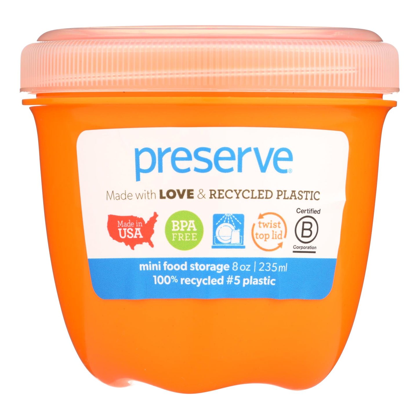 Preserve Food Storage Container - Round - Mini - Orange - 8 Oz - 1 Count - Case Of 12