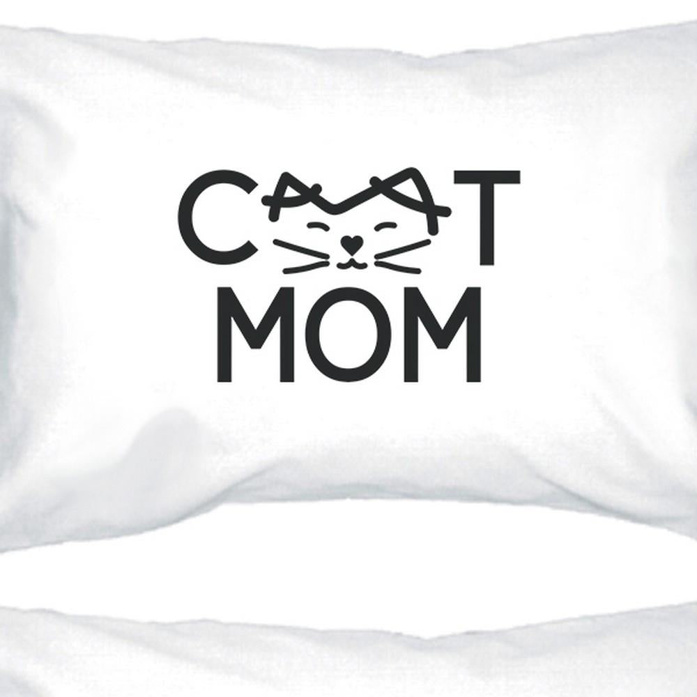 Cat Mom White Standard Size Pillow Case Cute Gifts For Cat Lovers