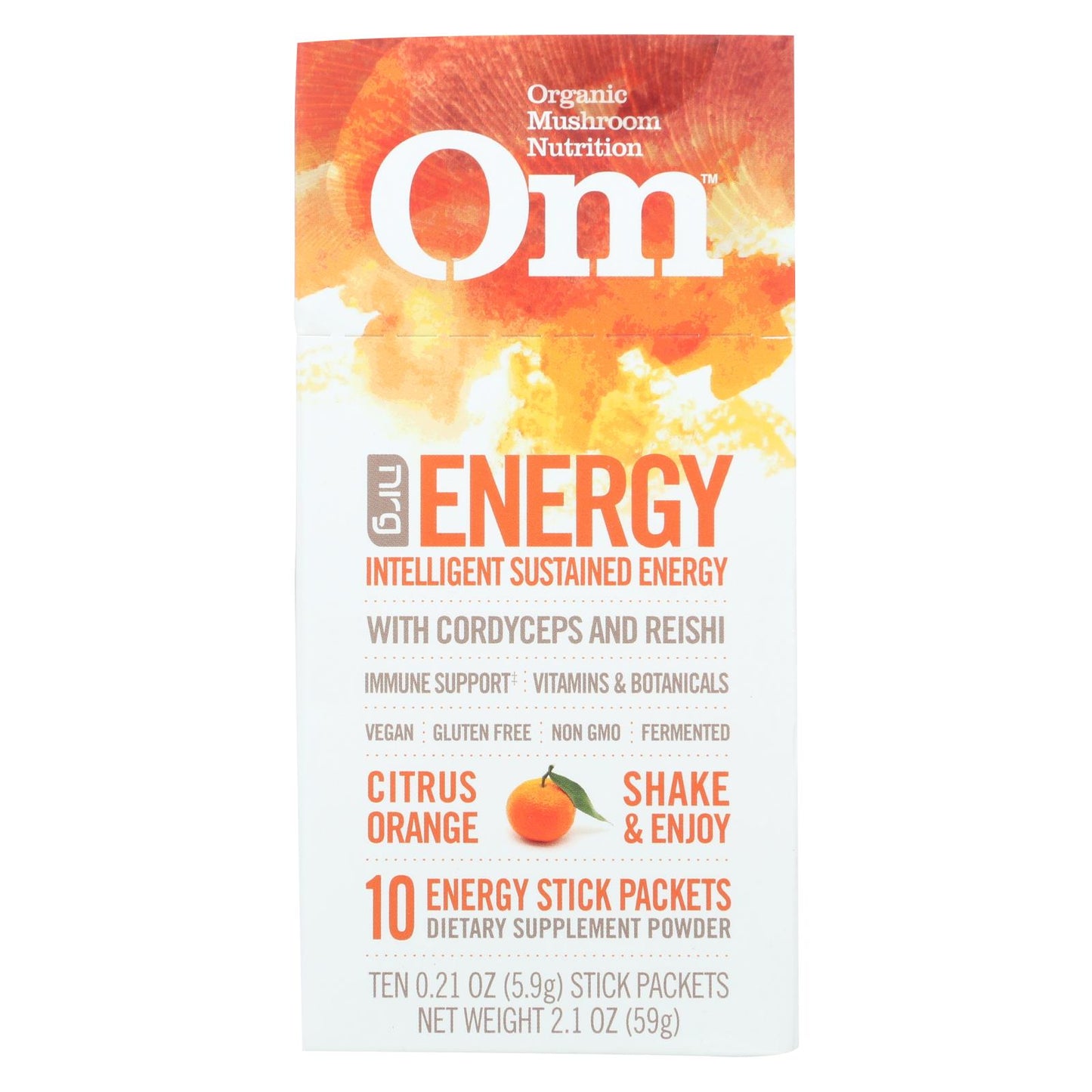 Om Organic Mushroom Nutrition Energy Citrus Orange Dietary Supplement Powder  - Case Of 10 - .21 Oz