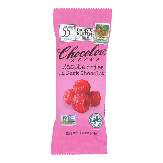 Chocolove Xoxox - Premium Chocolate Bar - Dark Chocolate - Raspberries - Mini - 1.2 Oz Bars - Case Of 12