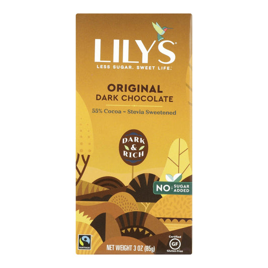 Lily's Sweets Chocolate Bar - Dark Chocolate - 55 Percent Cocoa - Original - 3 Oz Bars - Case Of 12