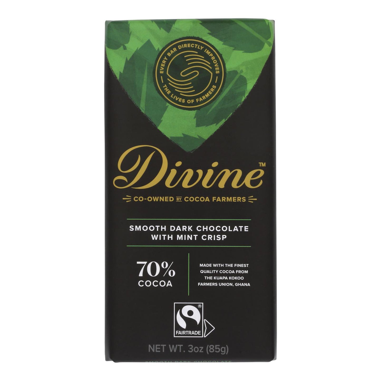 Divine - Bar Chocolate Dark W/mint Crisp - Case Of 12 - 3 Oz