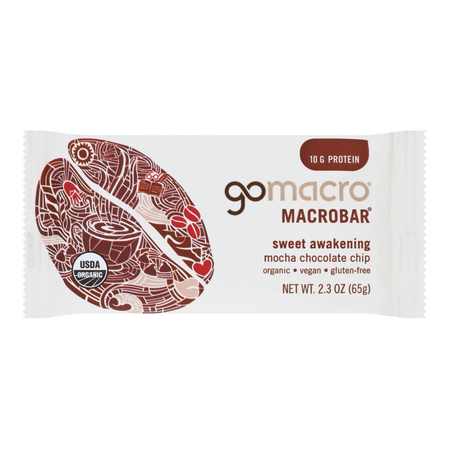 Gomacro Bar - Organic - Mocha - Chocolate Chip - Case Of 12 - 2.3 Oz