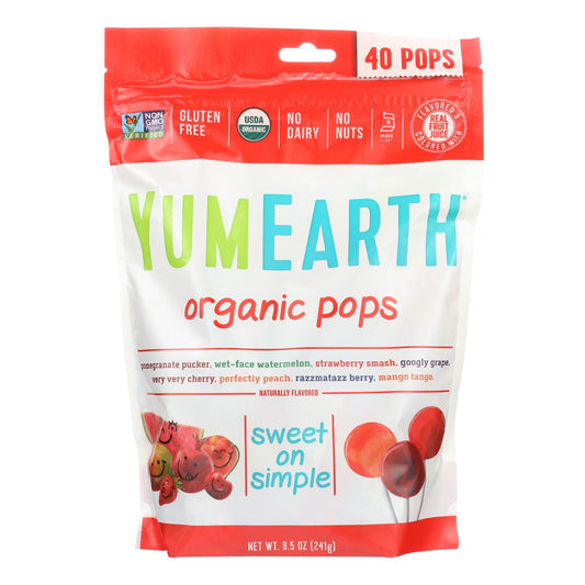 Yummy Earth Organics Lollipops - Organic Pops - 40 Plus - Assorted - 8.5 Oz - Case Of 12