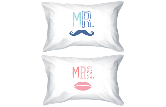 Mr and Mrs PillowCovers  Standard Size 21 x 30 Matching Couple Pillowcases