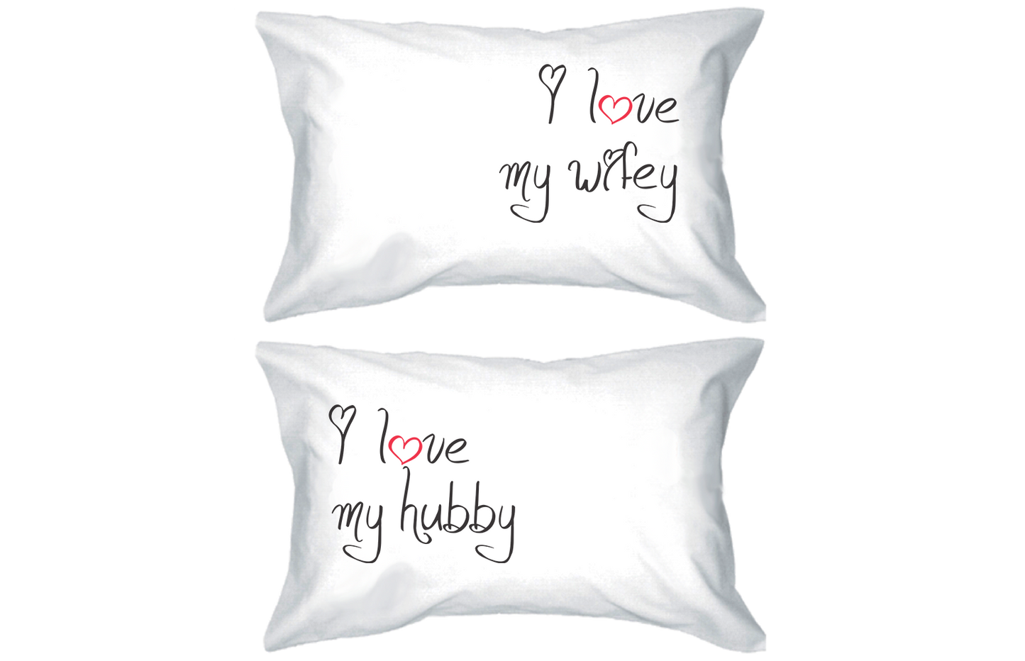 I Love My Hubby and Wifey Standard Size 21 x 30 Matching Couple Pillowcases