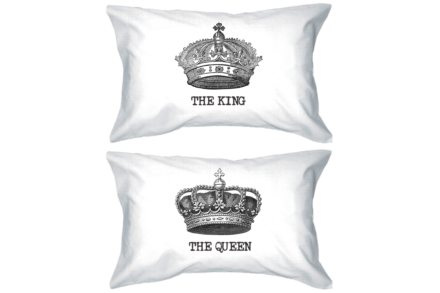 King and Queen Crown Pillow Covers Standard Size 21 x 30 Couple Pillowcases