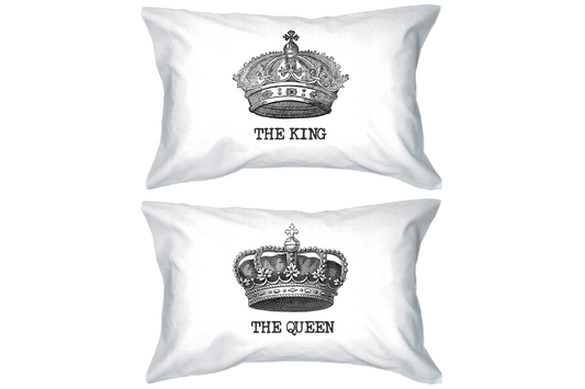 King and Queen Crown Pillow Covers Standard Size 21 x 30 Couple Pillowcases