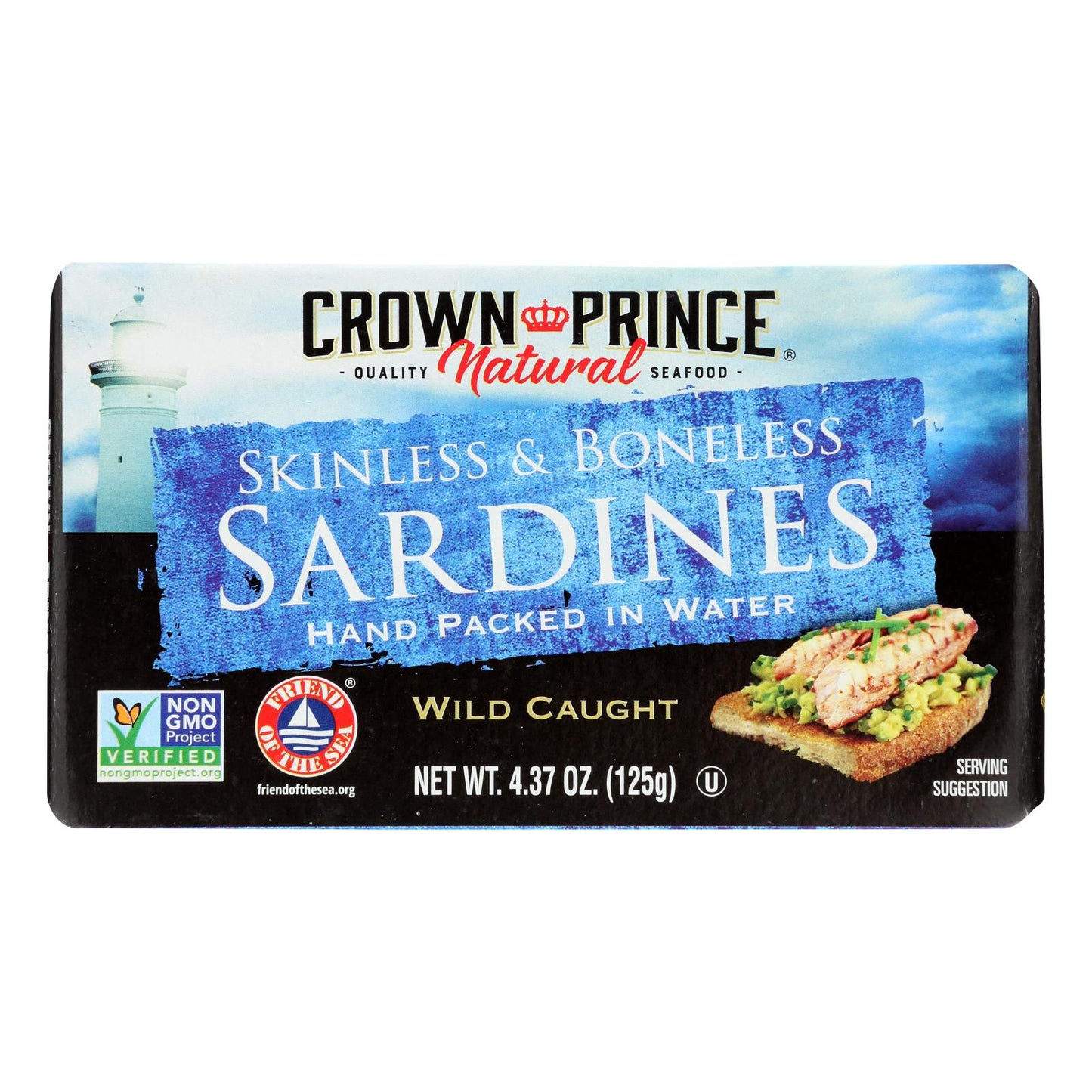 Crown Prince Skinless And Boneless Sardines In Water - Case Of 12 - 4.37 Oz.