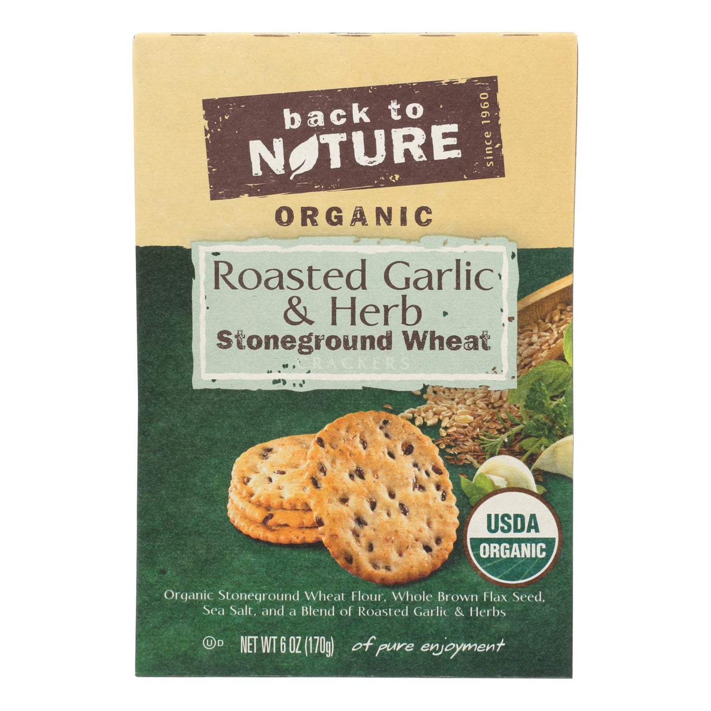 Back To Nature Crackers - Roasted Garlic And Herb Stoneground Wheat - Case Of 6 - 6 Oz.