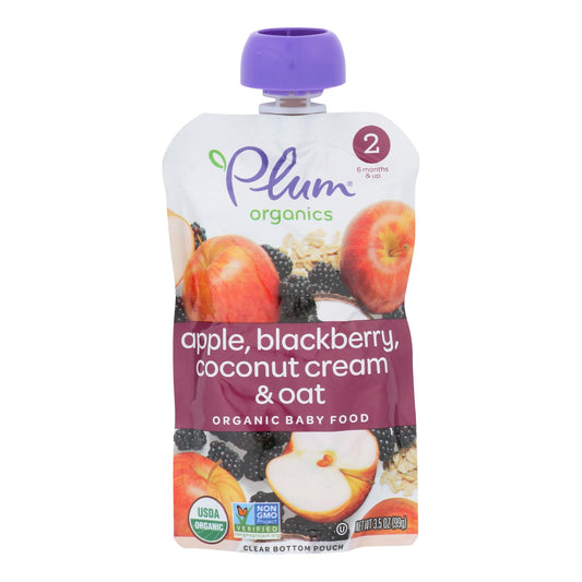 Plum Organics Plum Stage2 Blends Baby Food Apple Blackberry Coconut - Case Of 6 - 3.5 Oz