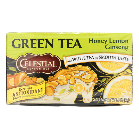 Celestial Seasonings Green Tea Honey Lemon Ginseng With White Tea - 20 Tea Bags - Case Of 6