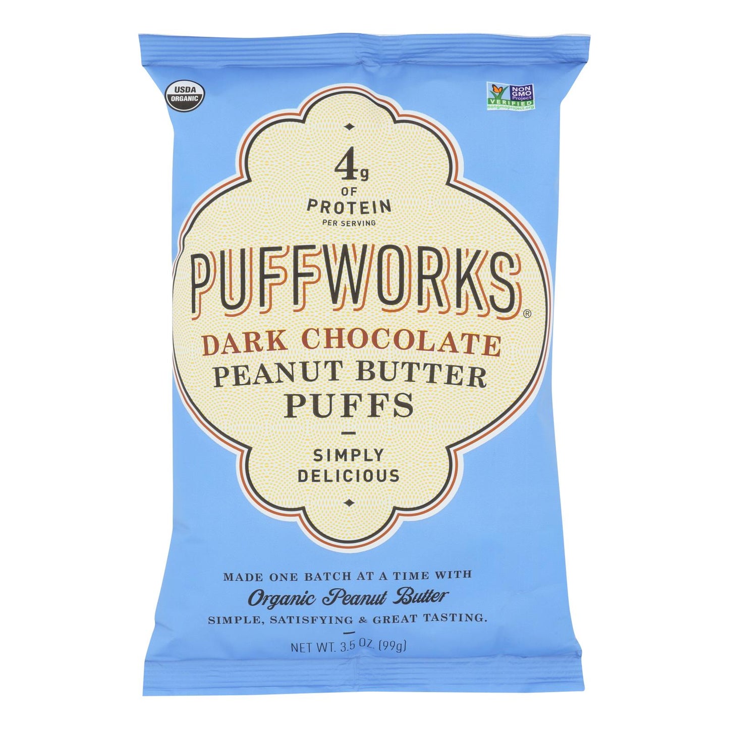 Puffworks - Puffs Dark Chocolate Peanut Butter Gluten Free - Case Of 8-3.5 Oz