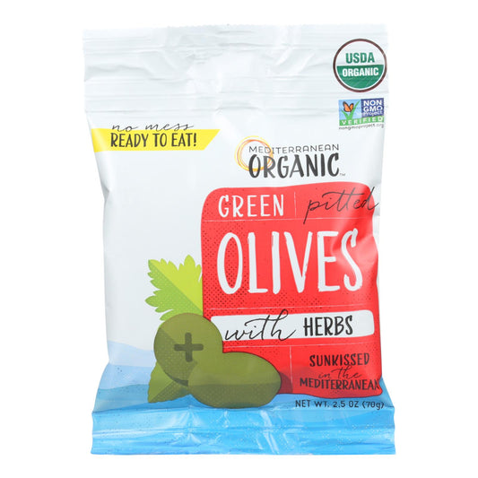 Mediterranean Organic Organic Green Pitted Olives With Herbs - Case Of 12 - 2.5 Oz