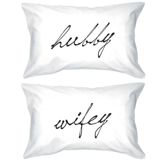 Hubby and Wifey Pillowcases - Egyptian Cotton Matching Couple Pillow Cover