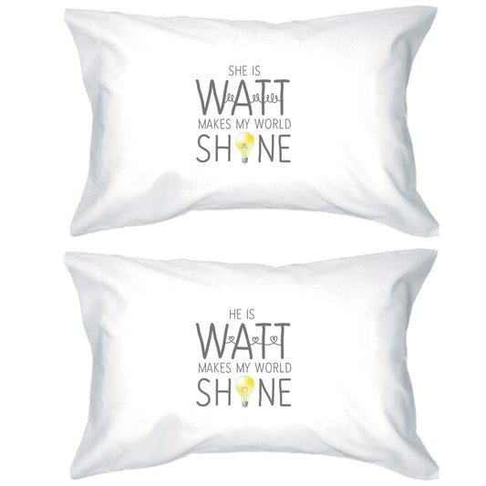 Watt World Shine Light Cute Newlywed Matching Pillow Covers Gift