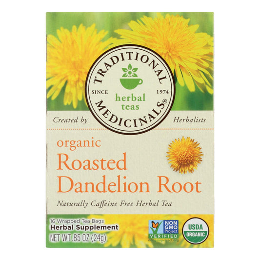 Traditional Medicinals Organic Roasted Dandelion Root Herbal Tea - 16 Tea Bags - Case Of 6