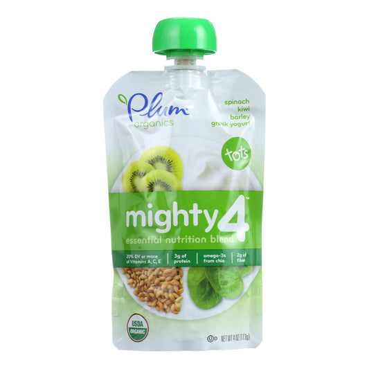 Plum Organics Essential Nutrition Blend - Mighty 4 - Spinach Kiwi Barley Greek Yogurt - 4 Oz - Case Of 6