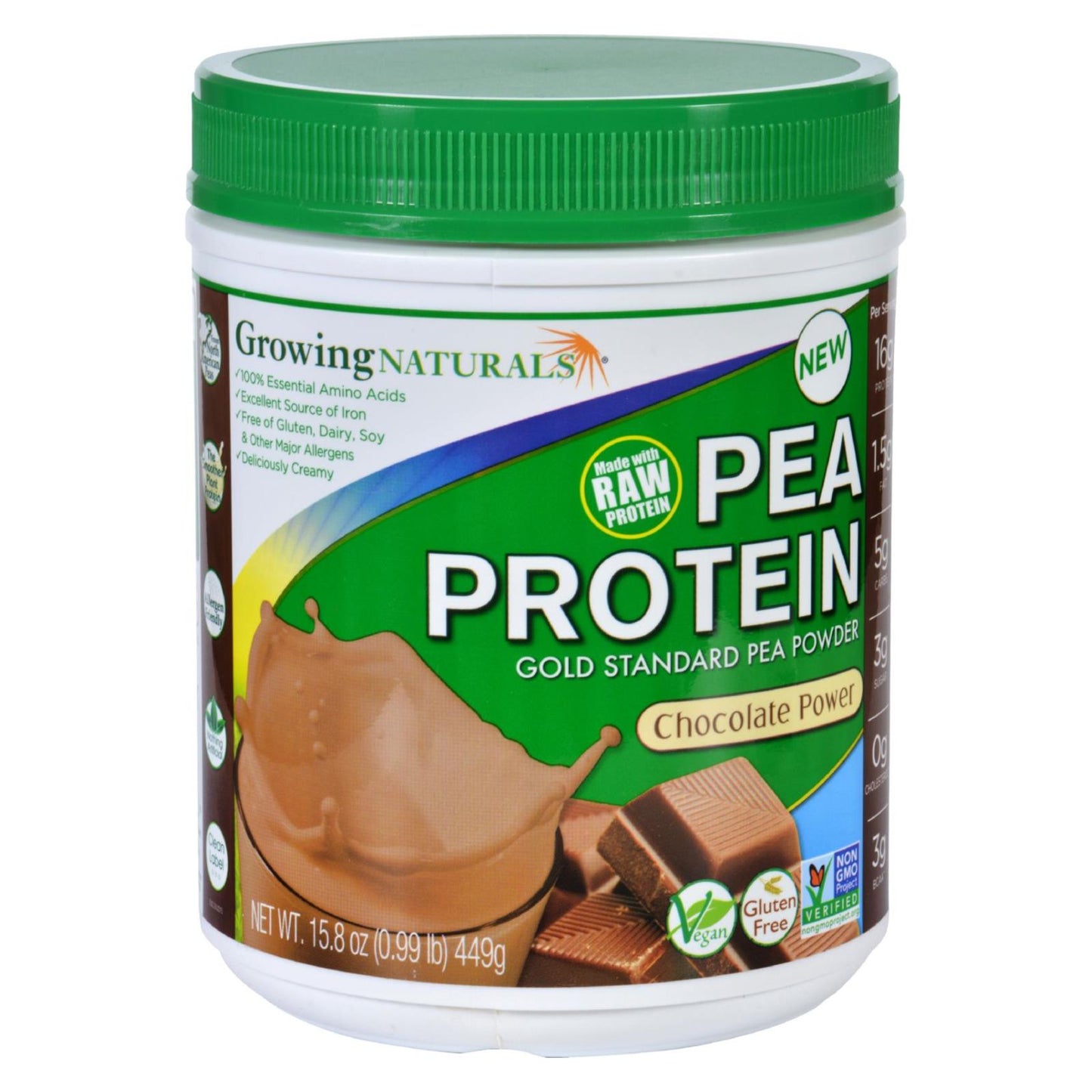 Growing Naturals Pea Protein Powder - Chocolate Power - 15.8 Oz