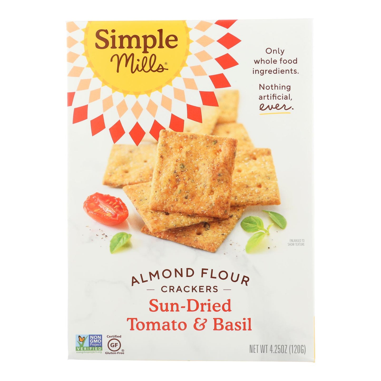 Simple Mills Sun Dried Tomato And Basil Almond Flour Crackers - Case Of 6 - 4.25 Oz.