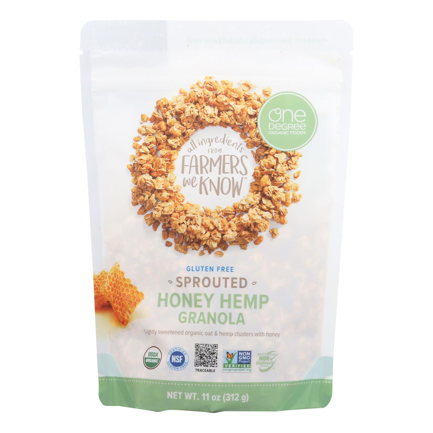 One Degree Organic Foods Sprouted Oat Hemp Granola - Honey - Case Of 6 - 11 Oz.